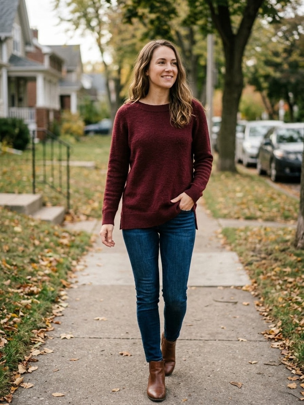 LOFT Women's Burgundy Crewneck Sweater - Classic Knit Pullover
